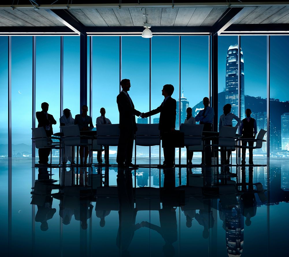 Business People Silhouette Working Agreement Teamwork Hand Shake
