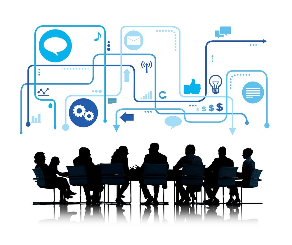 Silhouette Group of Business People with Meeting Table