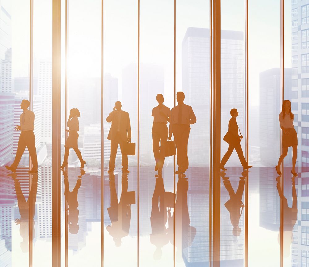 Silhouette Group of Business People Urban Scene Concept