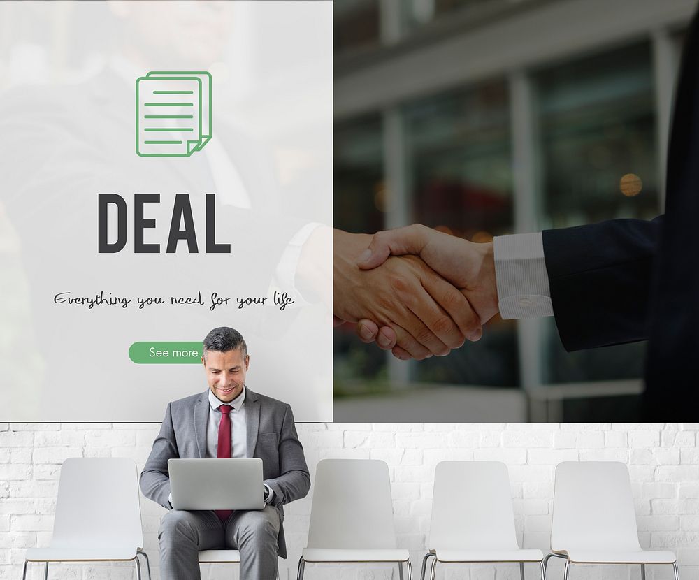 Deal word on business handshake background