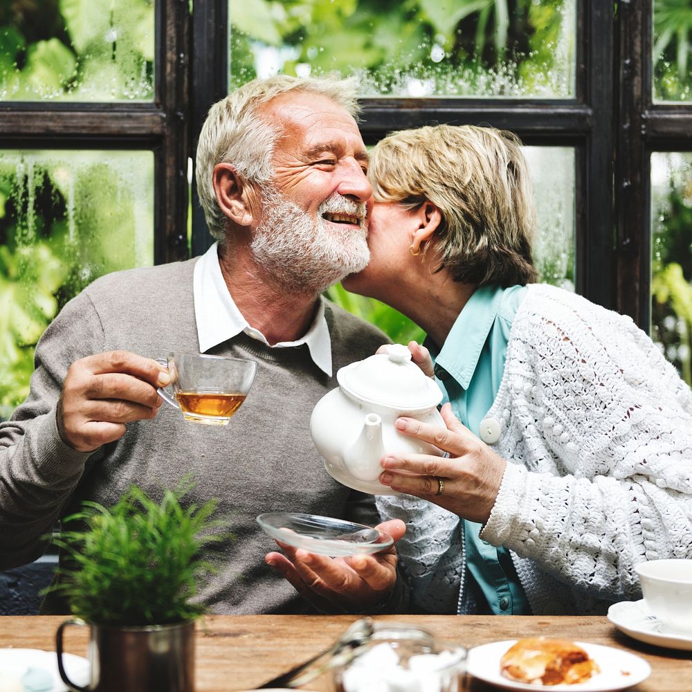 Senior Couple Afternoon Tea Drinking Relax Concept