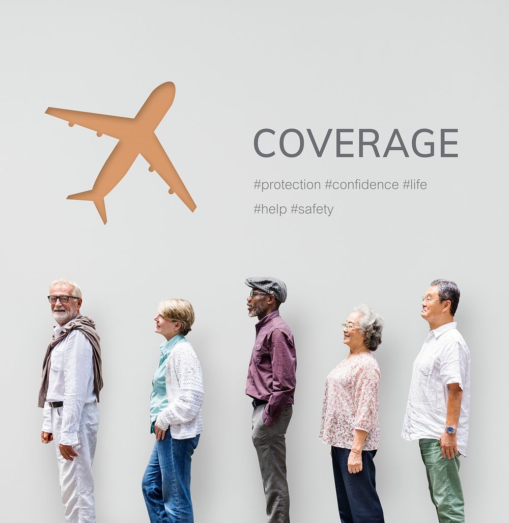 People with illustration of aviation life insurance traveling trip