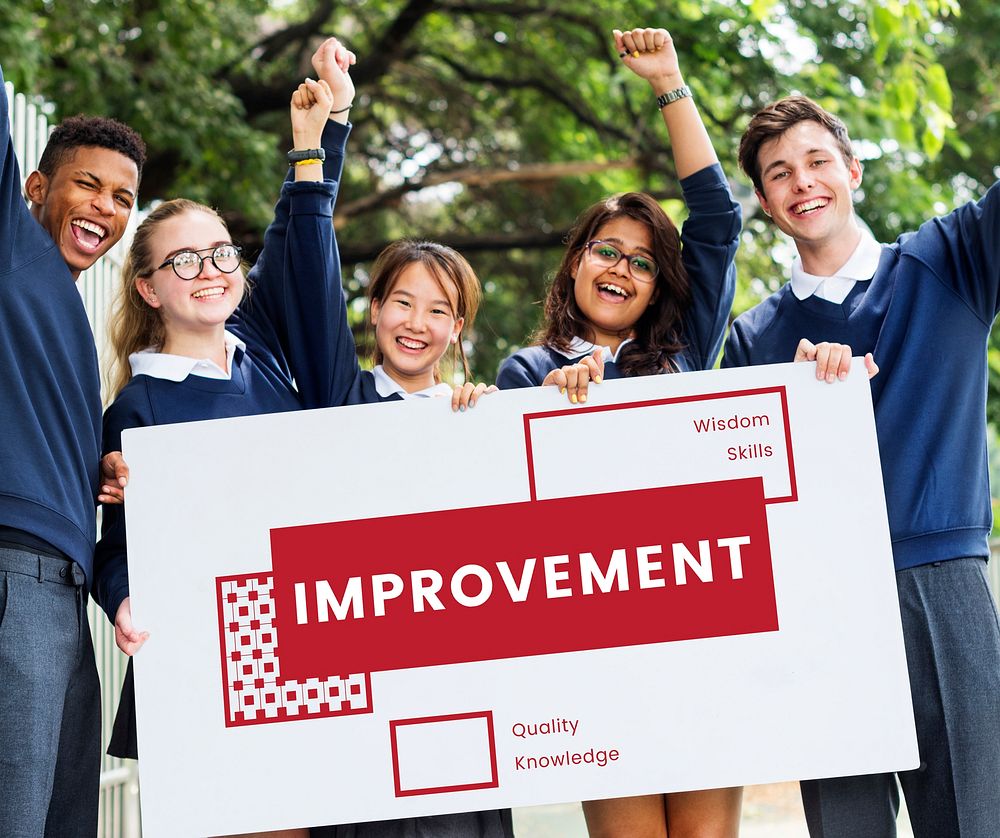Students Group Holding Banner about Improvement Word