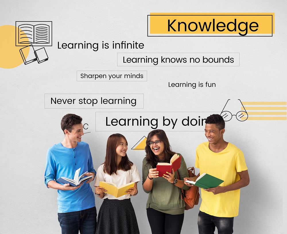 Group of students reading book for knowledge