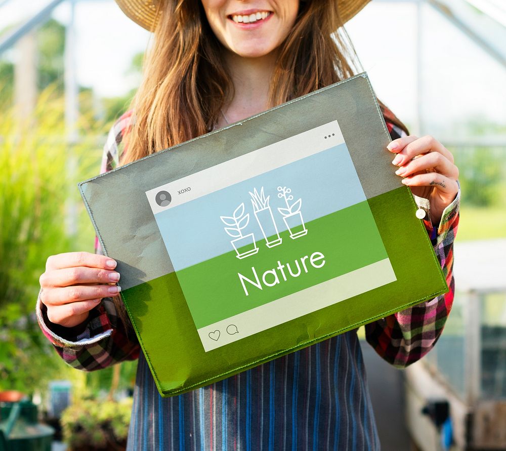 Woman holding network graphic overlay cloth