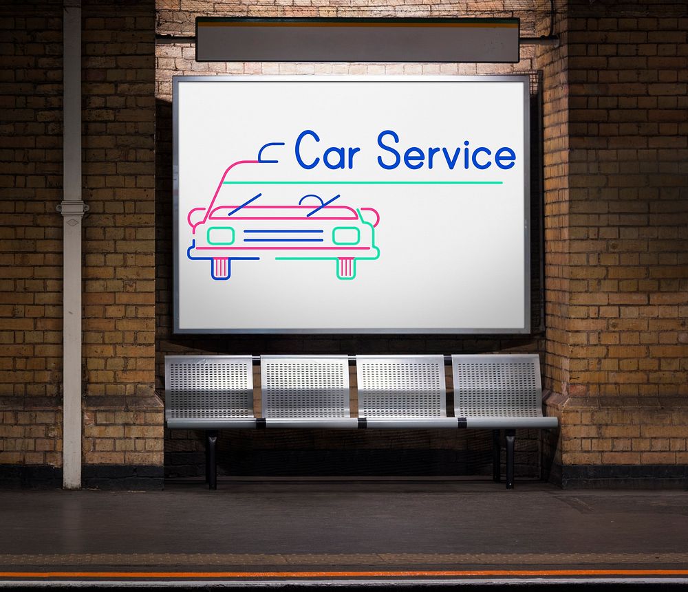 Illustration of automotive car rental transportation commercial at subway