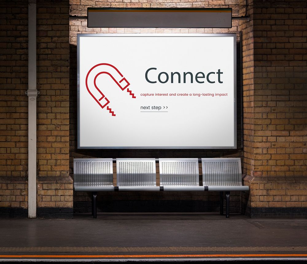 Network connection graphic overlay billboard on wall