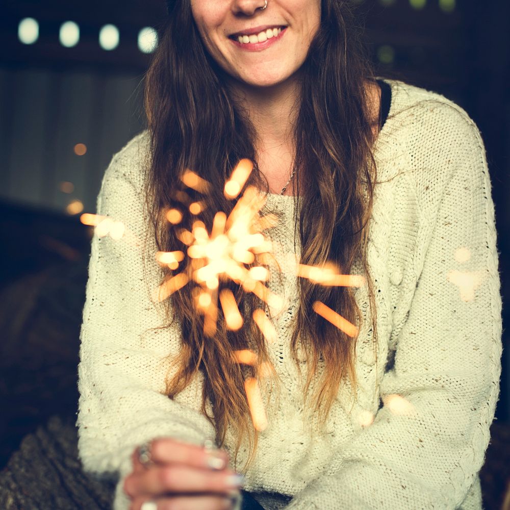 Woman Sparkler Celebration Happiness Firework Concept