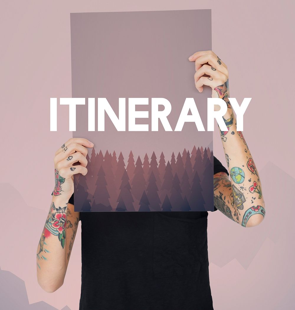 Itinerary word on nature background with trees