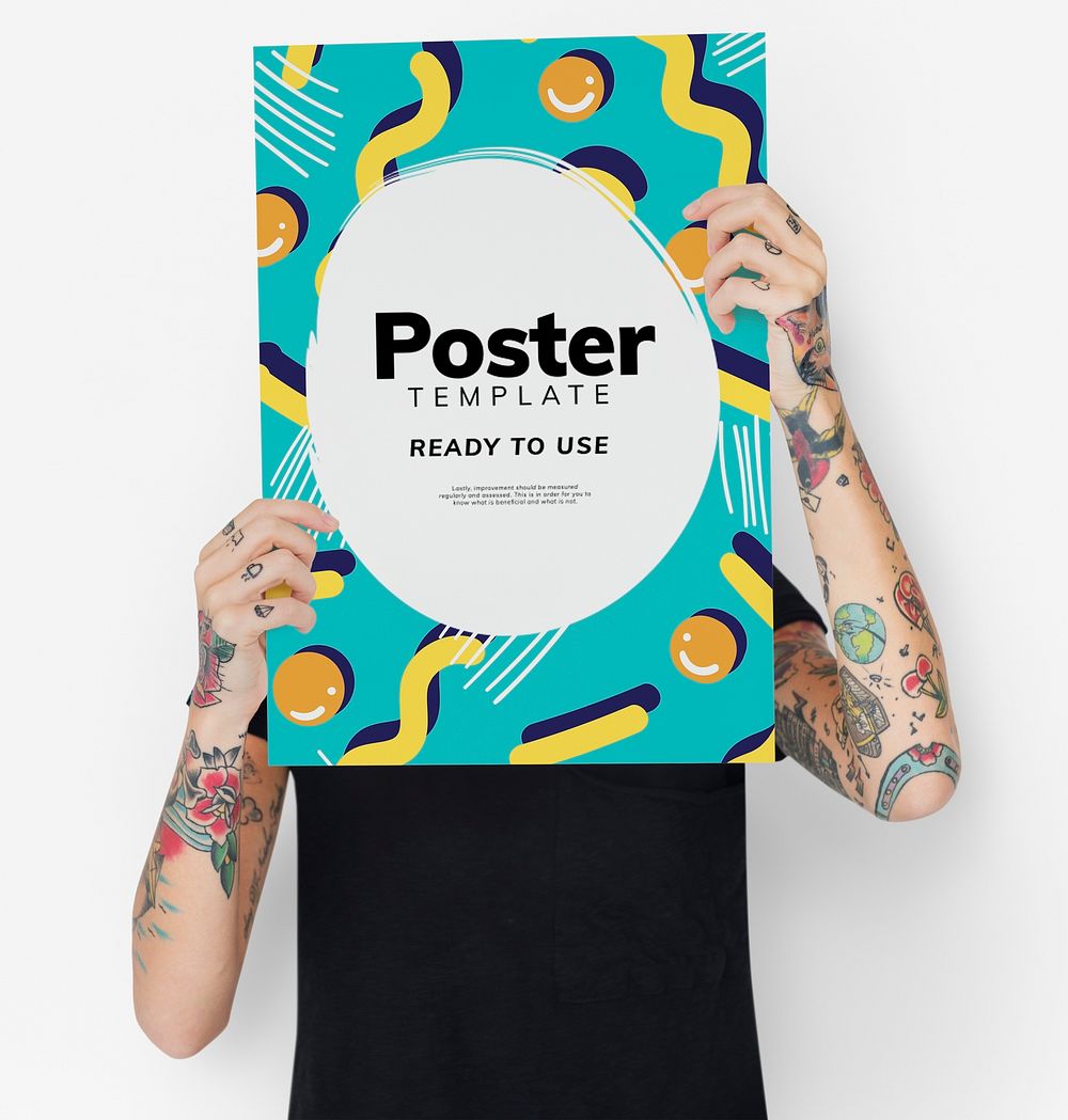 Hiding behind a colorful poster mockup