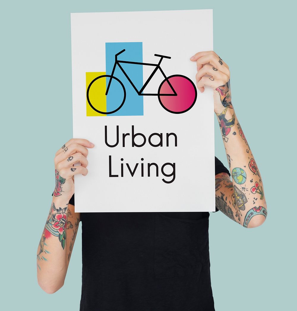 Woman Banner Showing Advertising with Bike Icon
