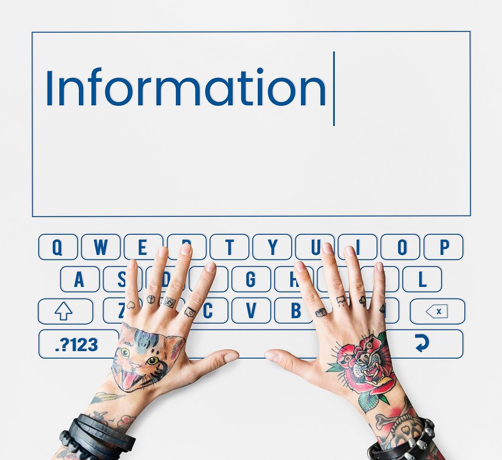 Keyboard customer service word ands hands with tattoo