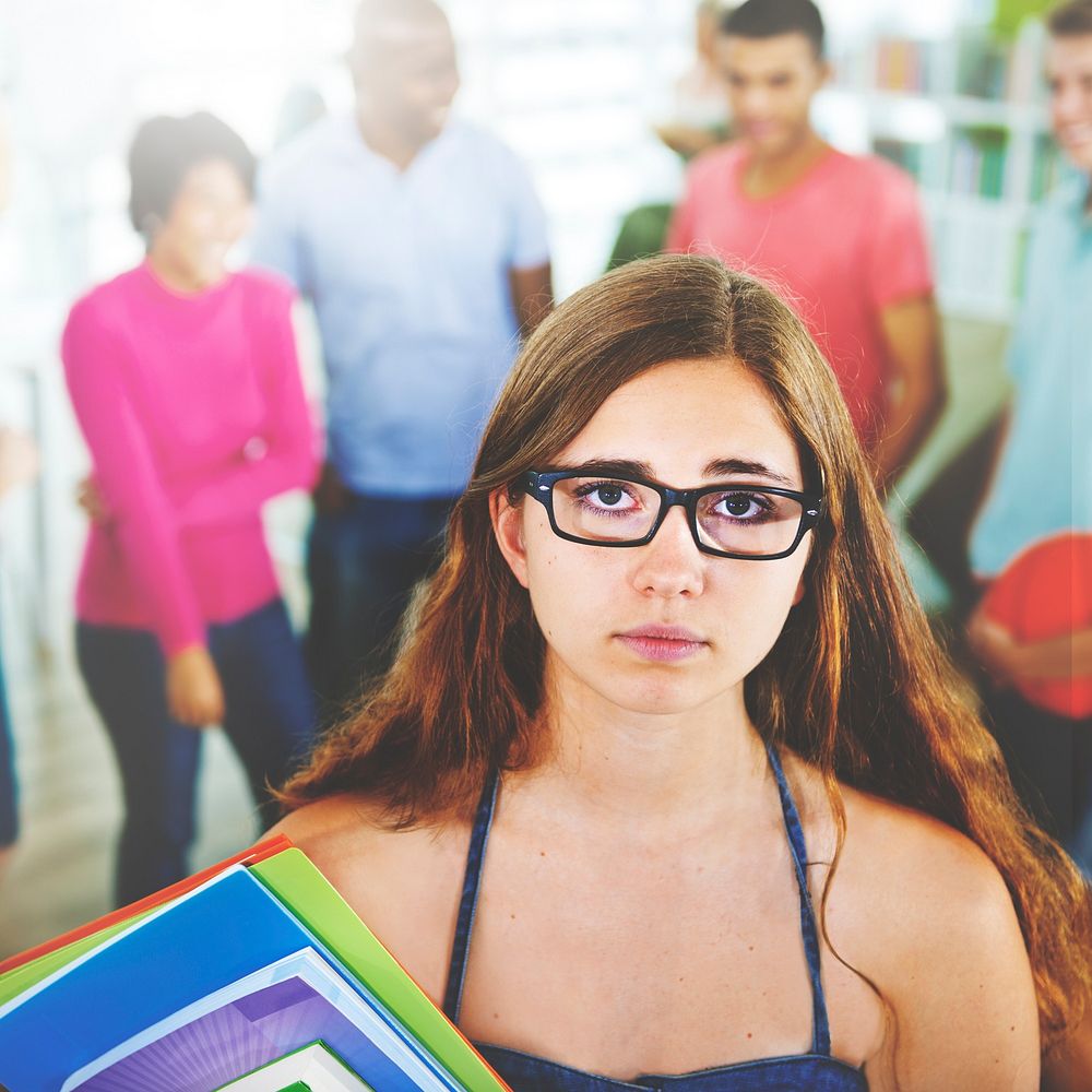 Group of Student in University Girl Depressed Sad Concept