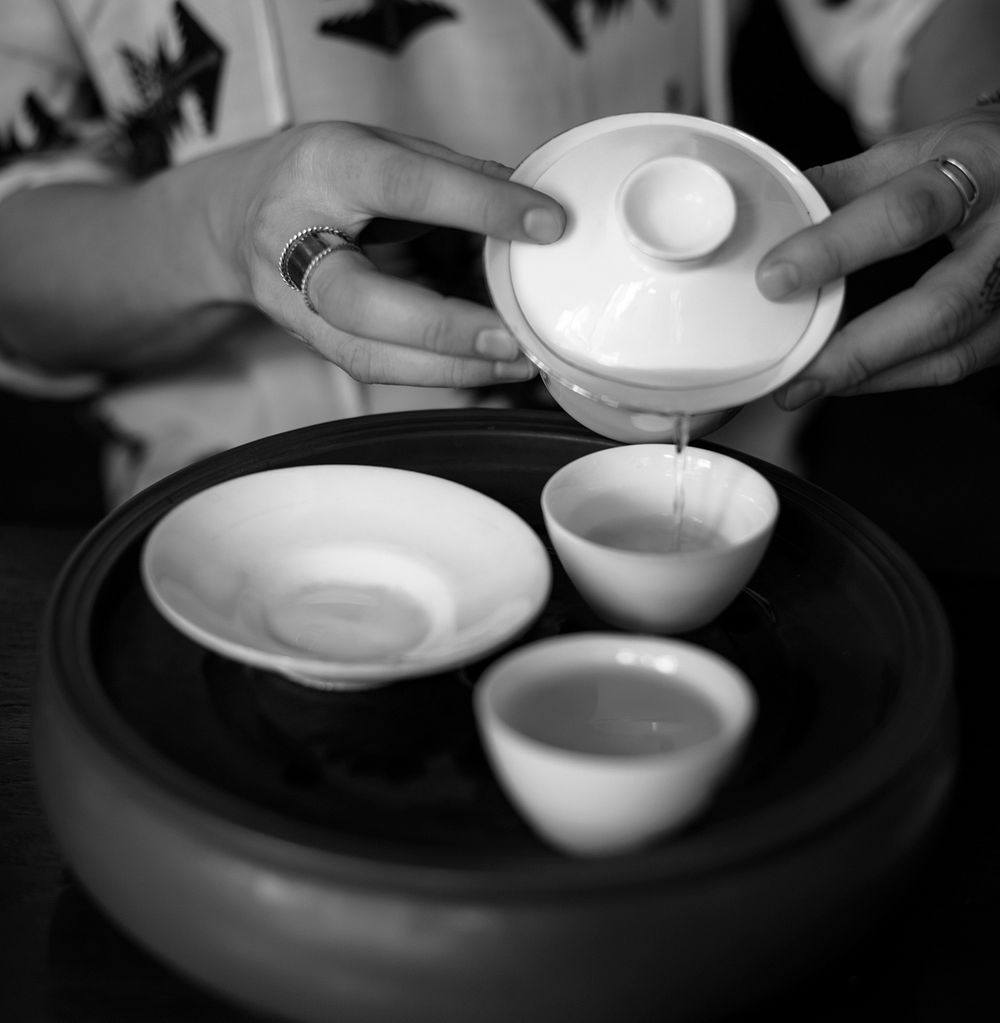 Closeup of hot tea cups