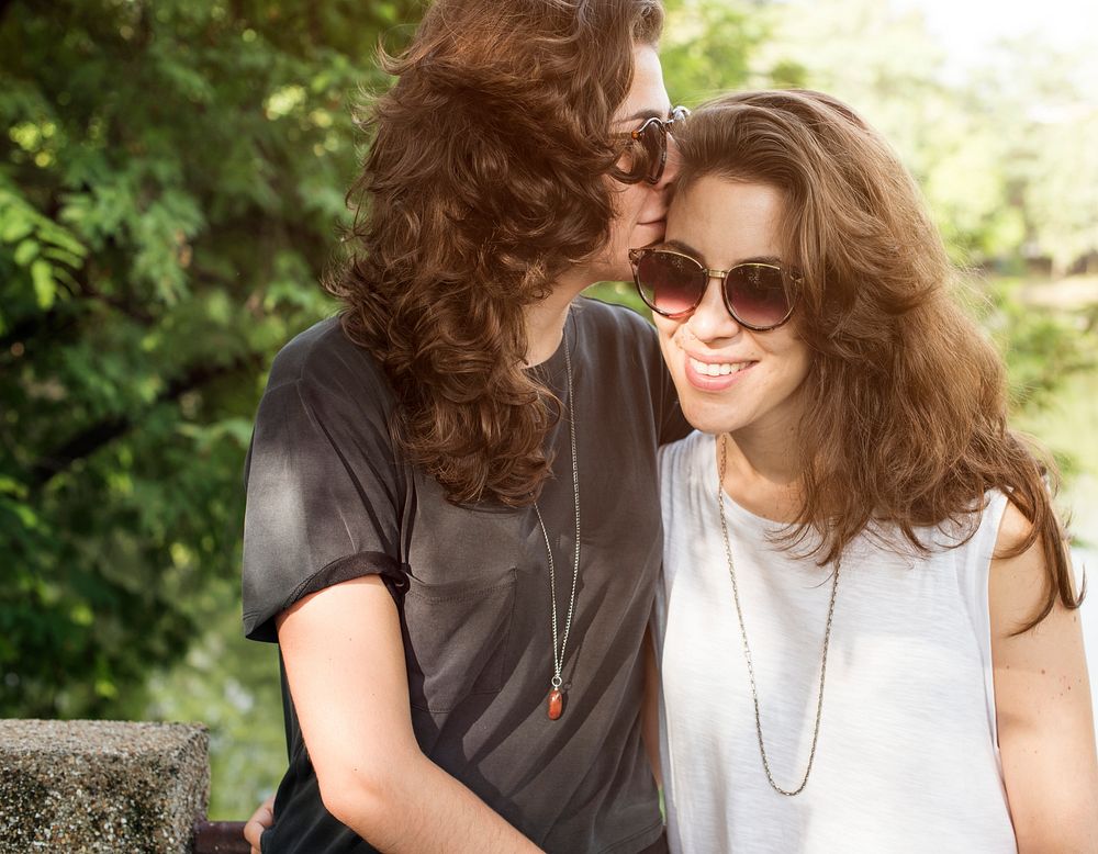 Lesbian Couple Together Outdoors Concept