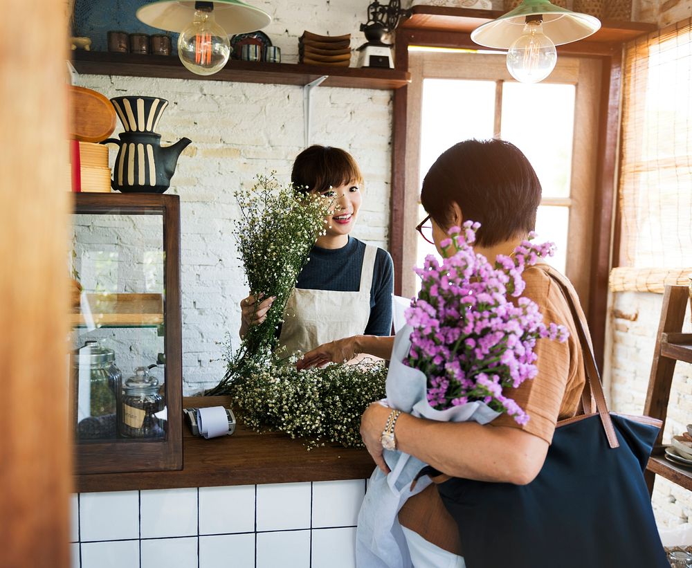 Woman working in her flower shop