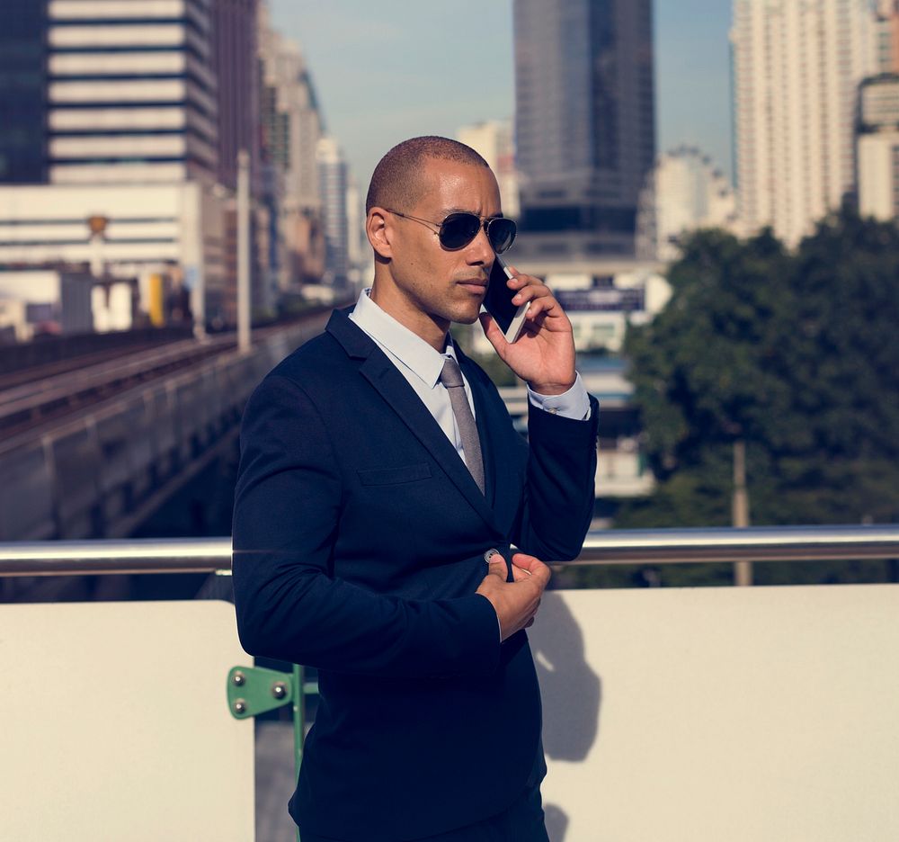 Businessmen African American Talk Calling Phone