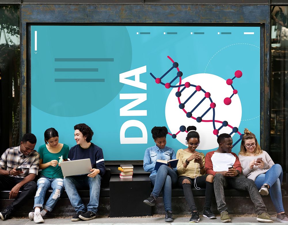 Group of students dna strand graphic on the wall