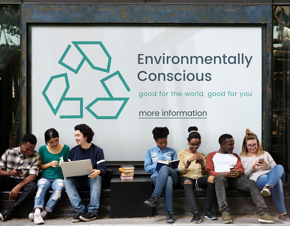 Diverse young people with environmental concept