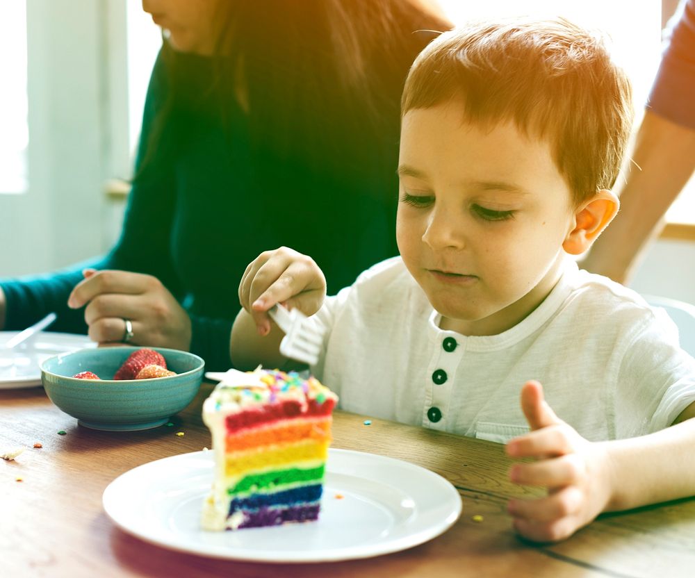 Photo Gradient Style with Eating Rainbow Cake Birthday Delicious