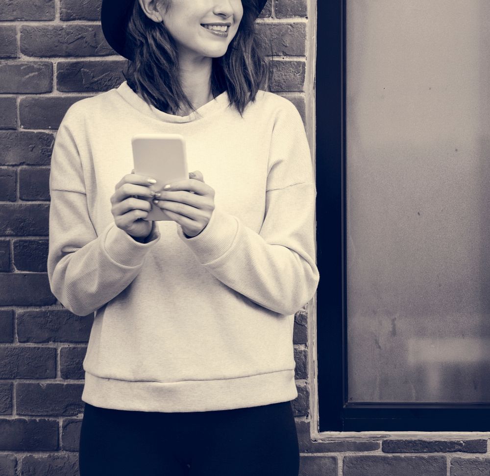 Woman Using Smart Phone Connection Techie