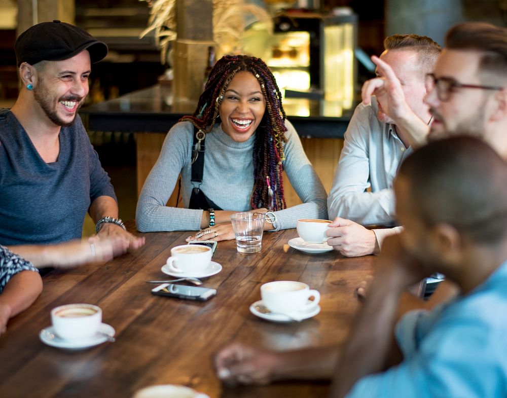 Diverse People Hang Out Coffee Cafe Friendship