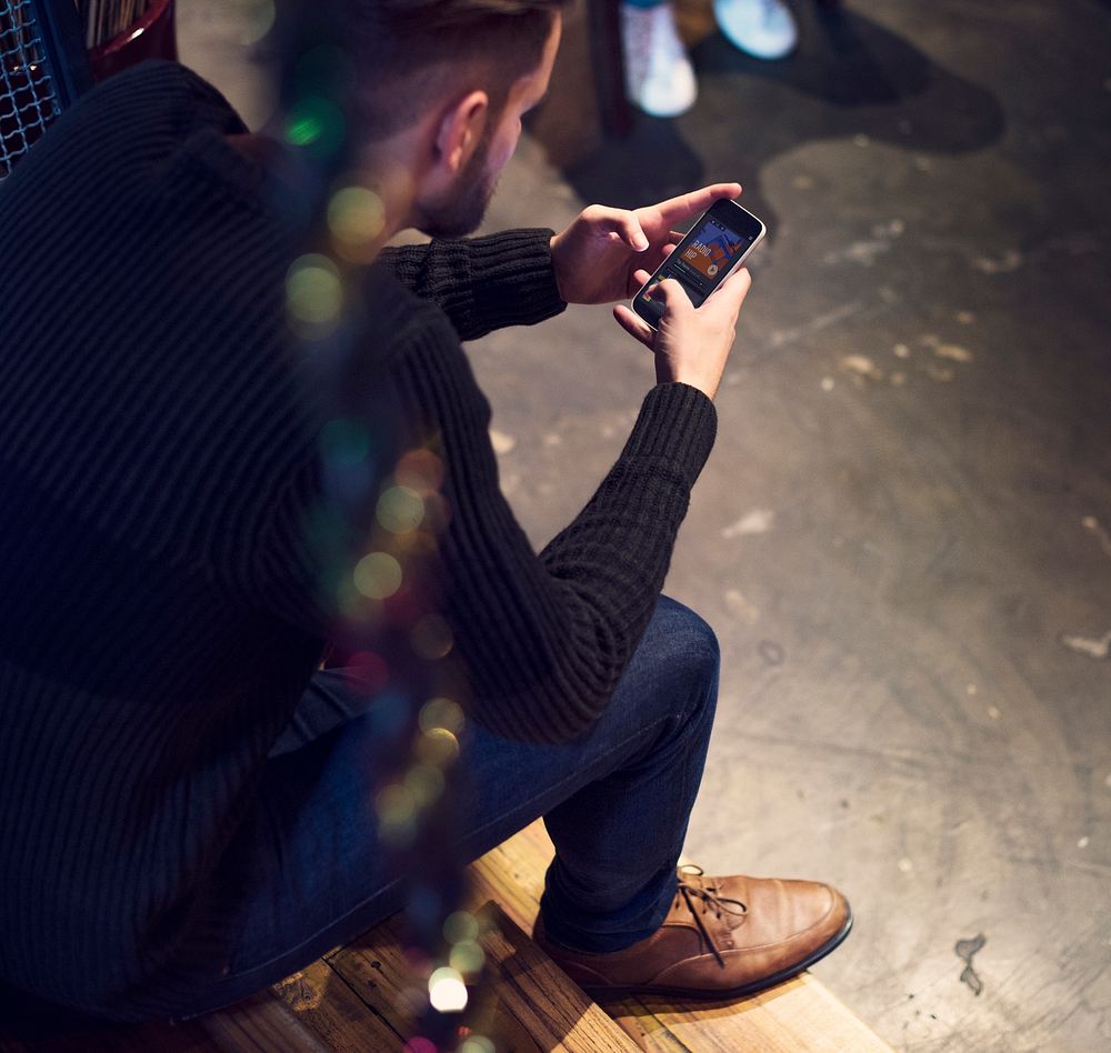 Men Use Mobile Phone Connection Social Network