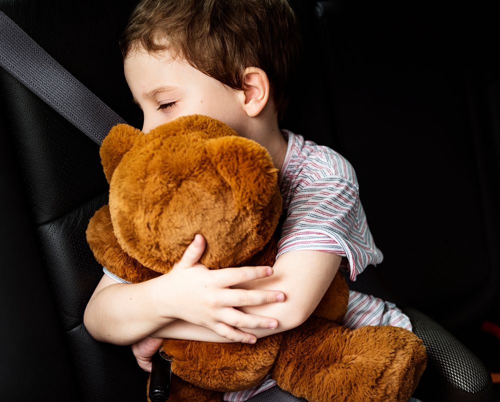 Innocence Little Boy Hugging Fluffy Teddy Bear