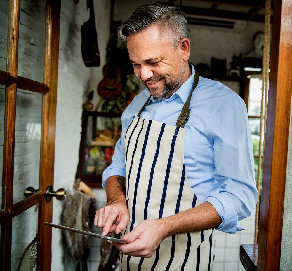 Man using digital tablet