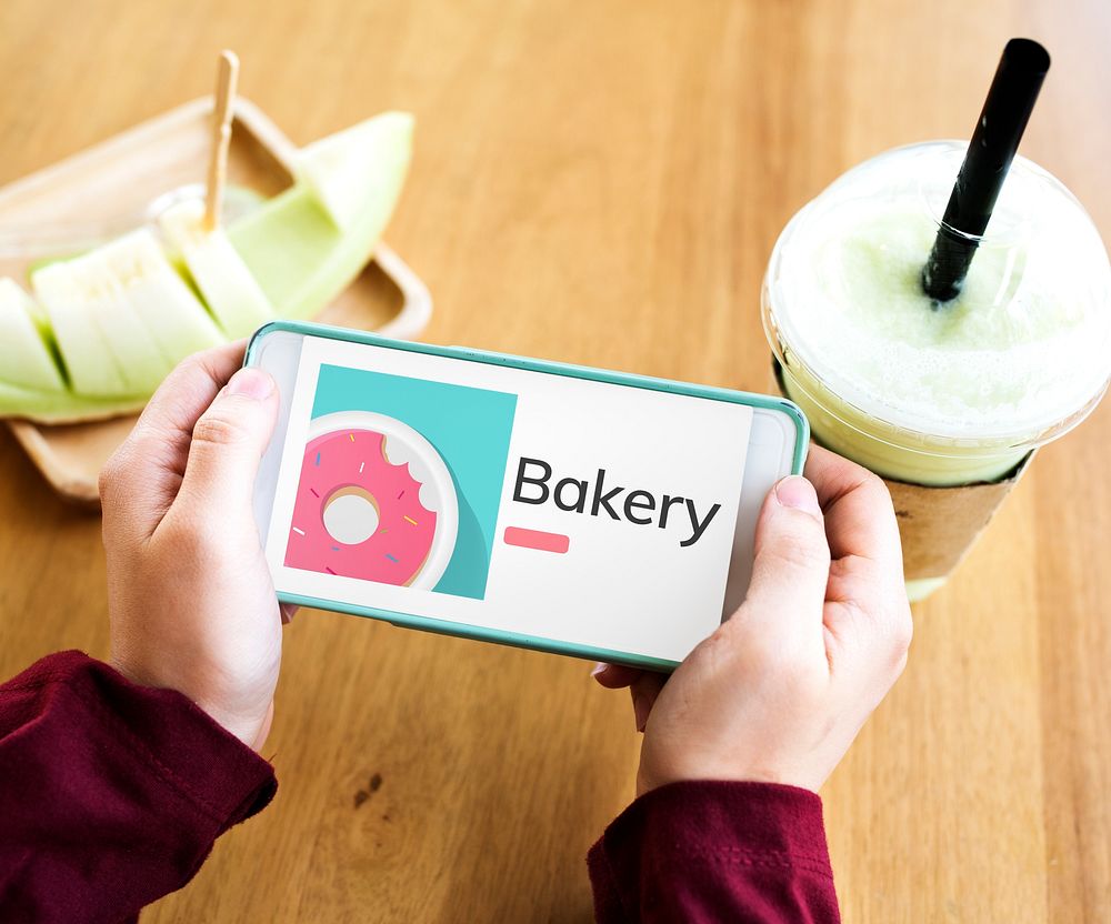 Illustration of sweet dessert donut pastry on mobile phone
