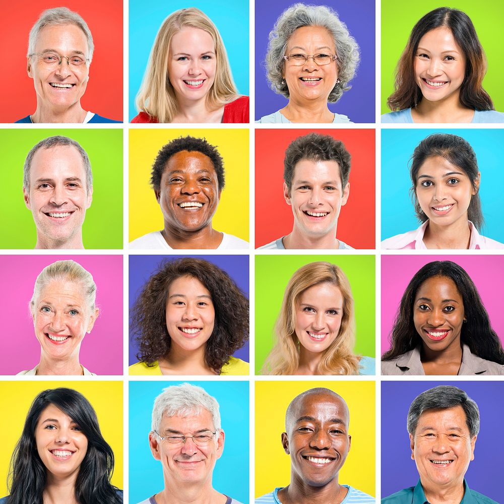 Collection of multi-ethnic happy people