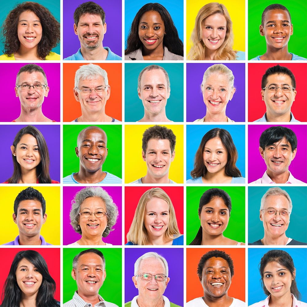 Set of diverse people's face portraits