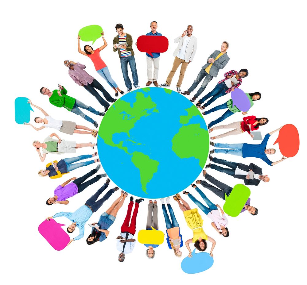 Global World Map People Circle Happiness Togetherness Cheerful Concept