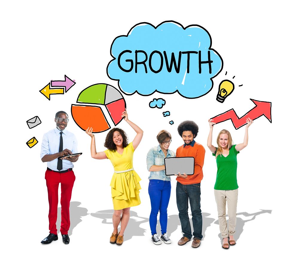 Group of People with Growth Diagrams