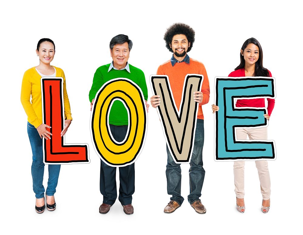 Multiethnic Group of People Holding Letter Love