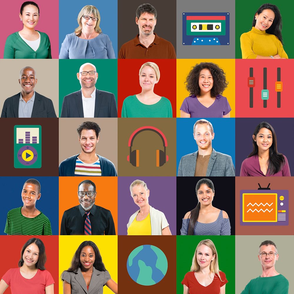 Multiethnic People Colorful Smiling Portrait Technology Concept