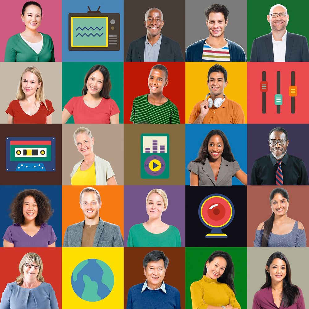 Multiethnic People Colorful Smiling Portrait Technology Concept