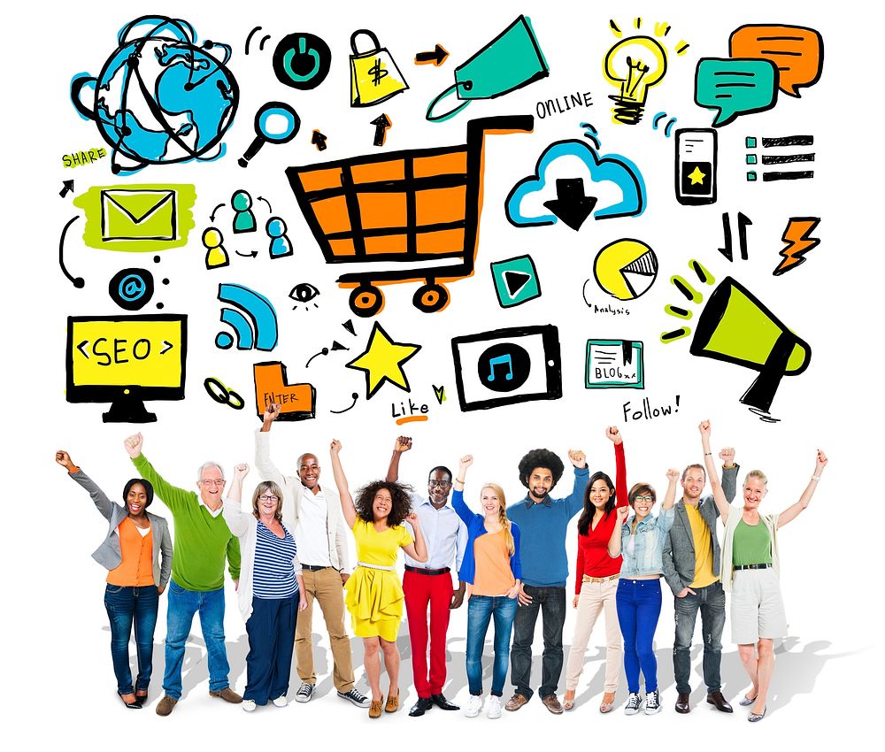 Diversity Casual People Online Marketing Success Celebration Concept