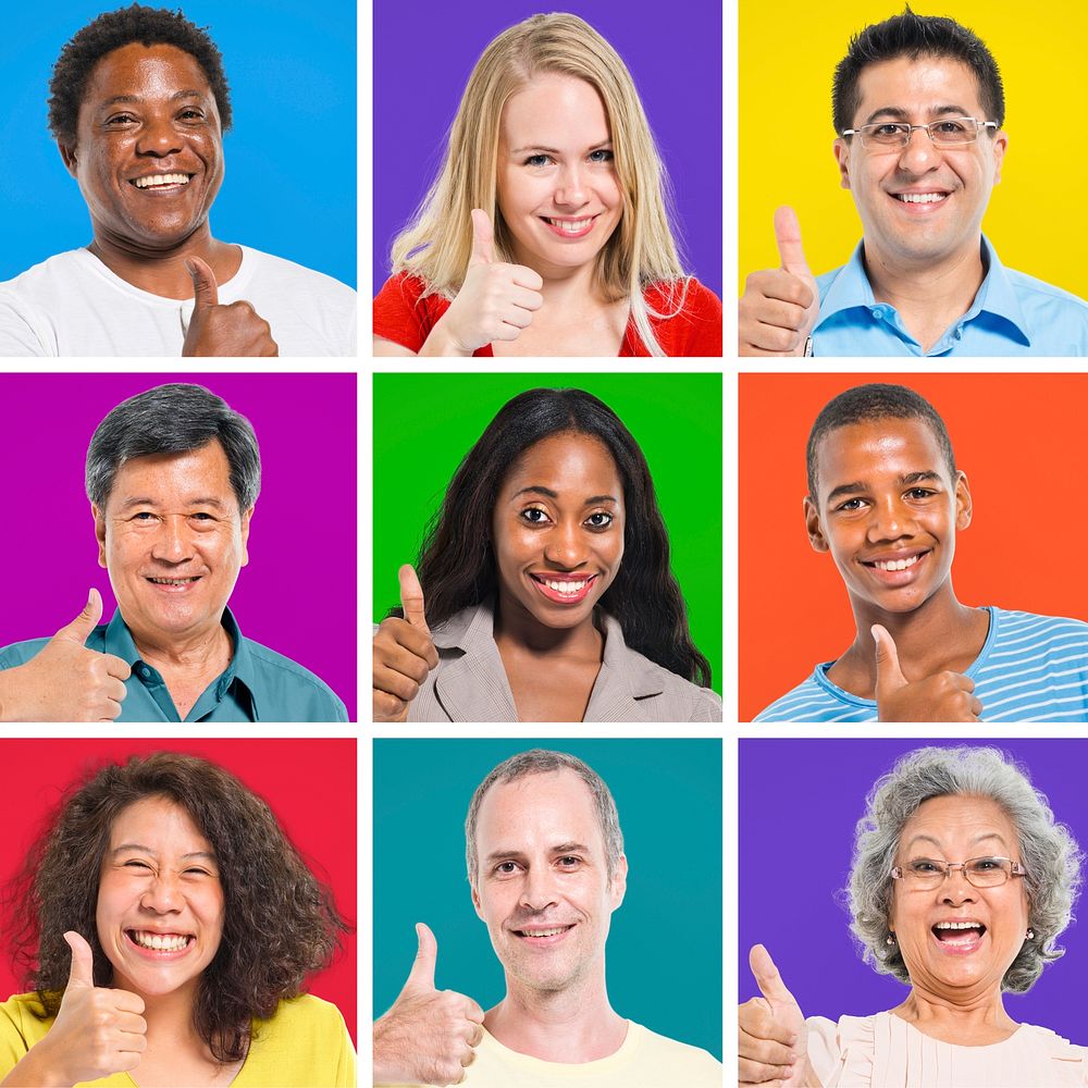 Isolated Multi-Ethnic People Thumbs Up and Smiling