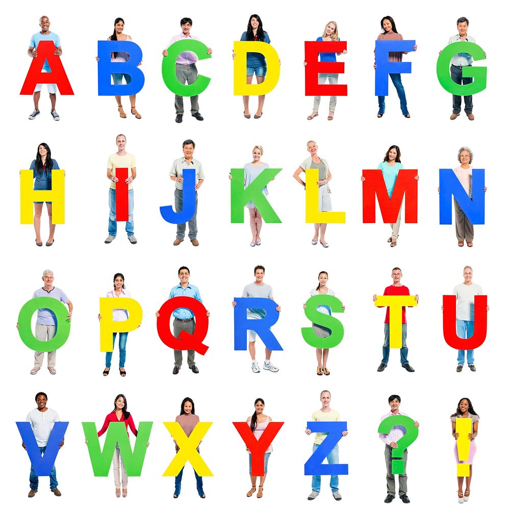 Multi-ethnic group of people holding the Letter A-Z