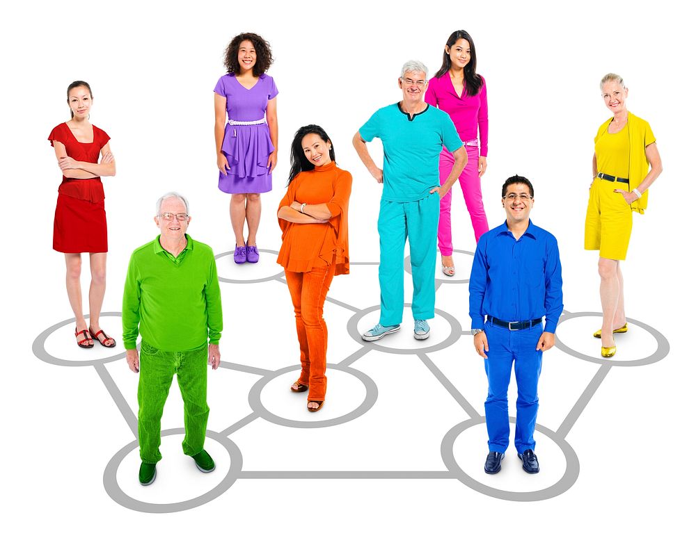 Group Of Multi-Ethnic People Expressing Positivity Standing Individually In A Circle Which Connects To Everybody.