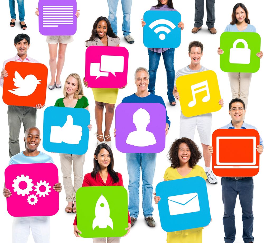 Multi-Ethnic People Holding Symbols for Social Networking