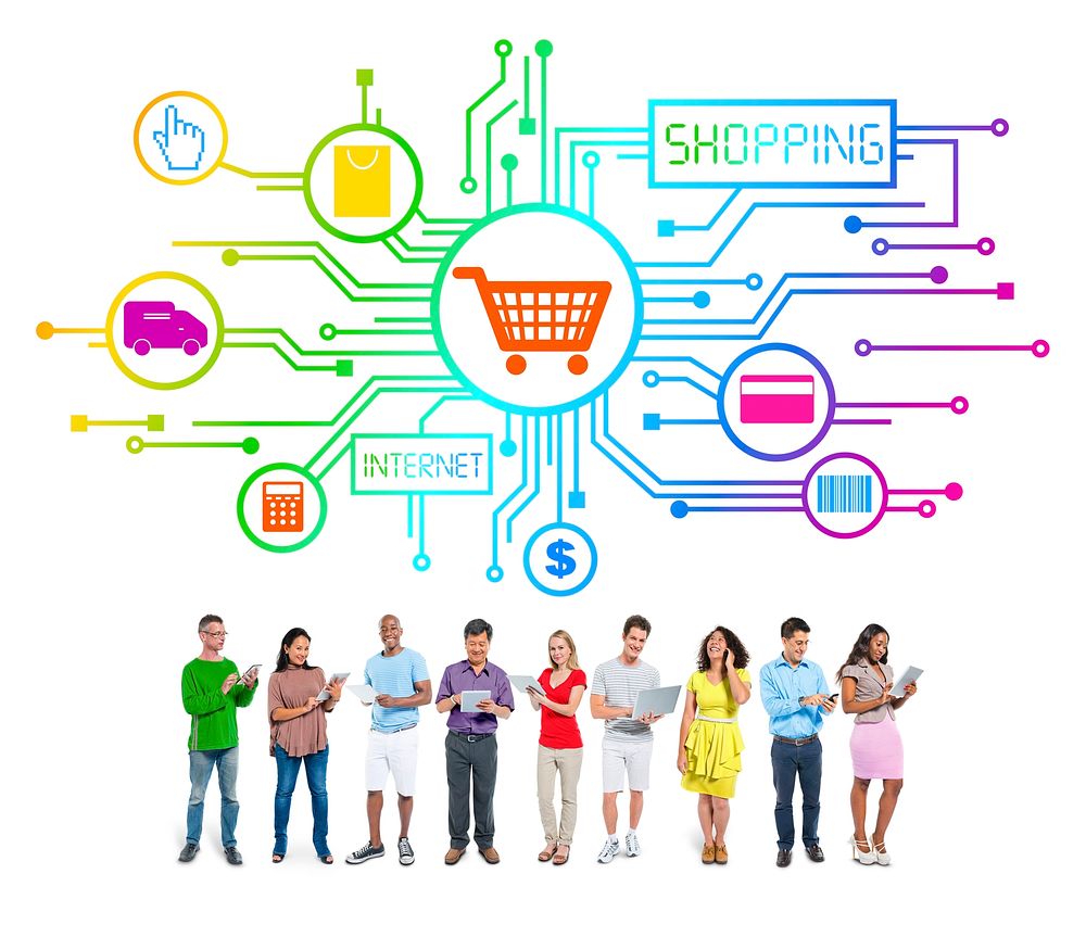 Group of People with Internet Shopping Concept
