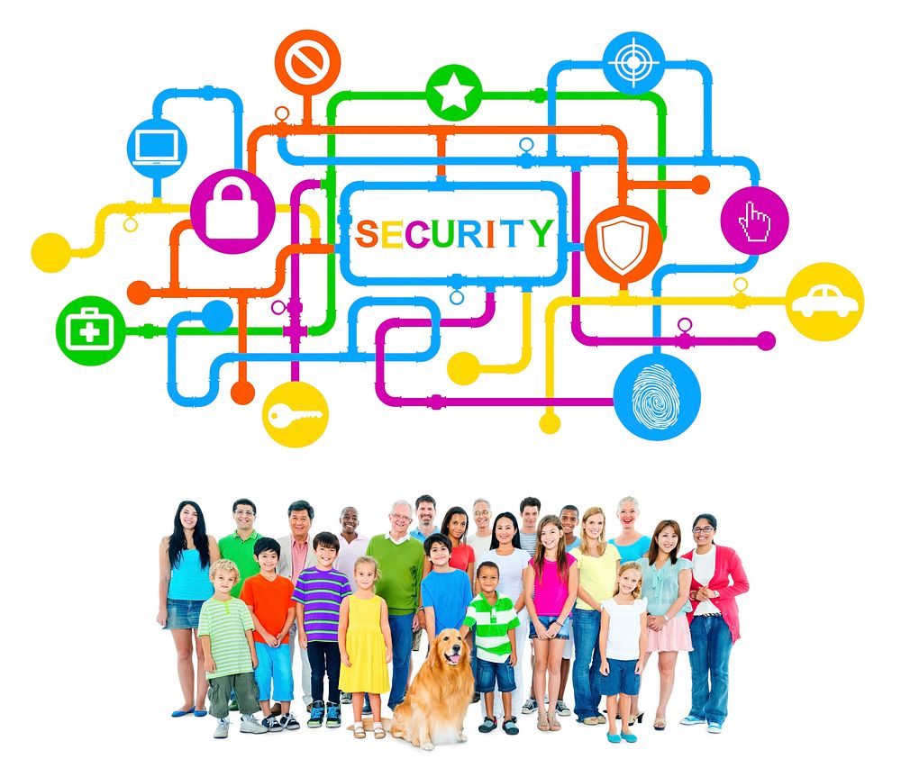 Diverse People and Pet Dog with Security Concepts