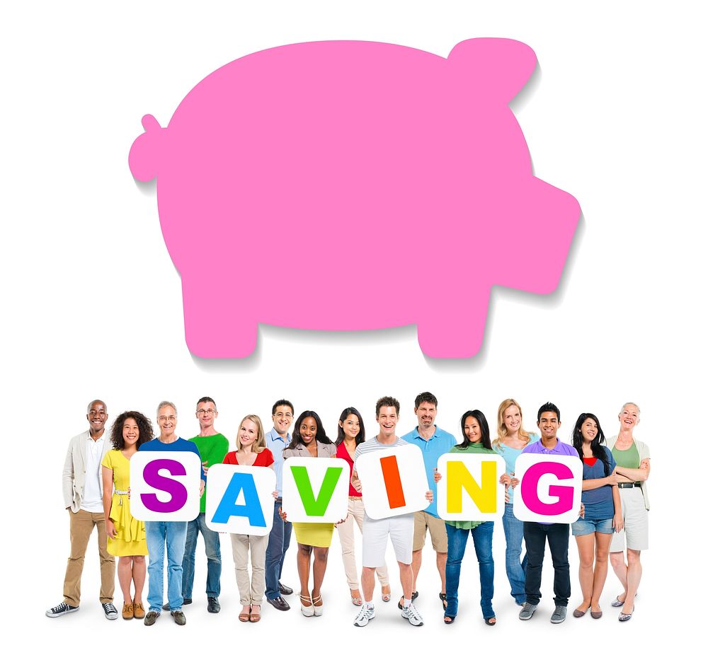 Multiethnic People Holding Saving with Piggy Bank