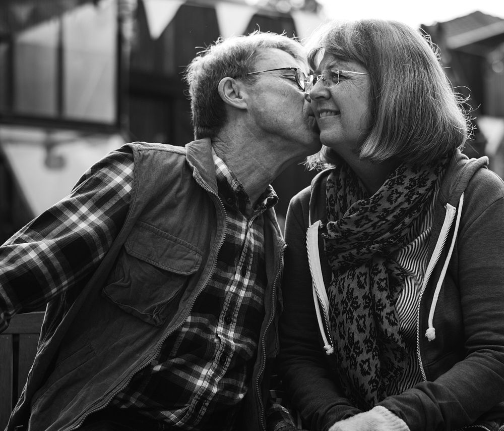 Senior farmer couple kiss romance love