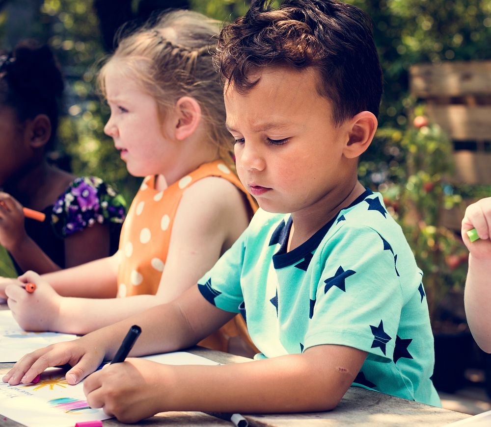 Little Kids Drawing Painting Art Together