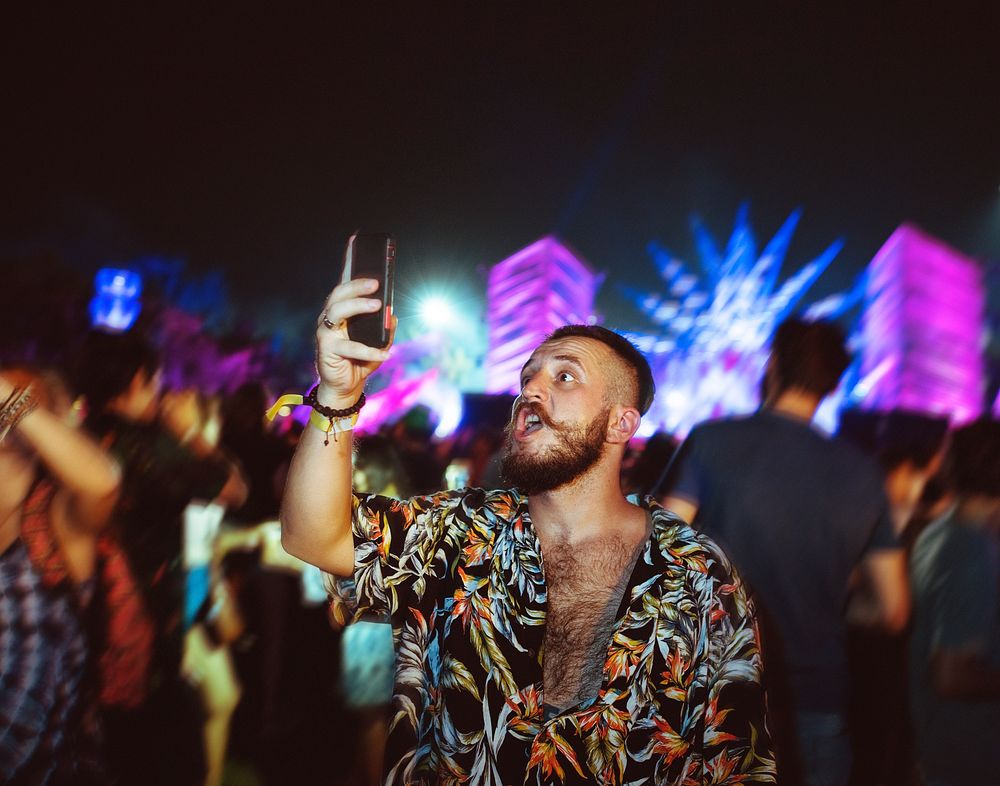 Man Using Mobile Capture Shoot Live Music Concert Festival