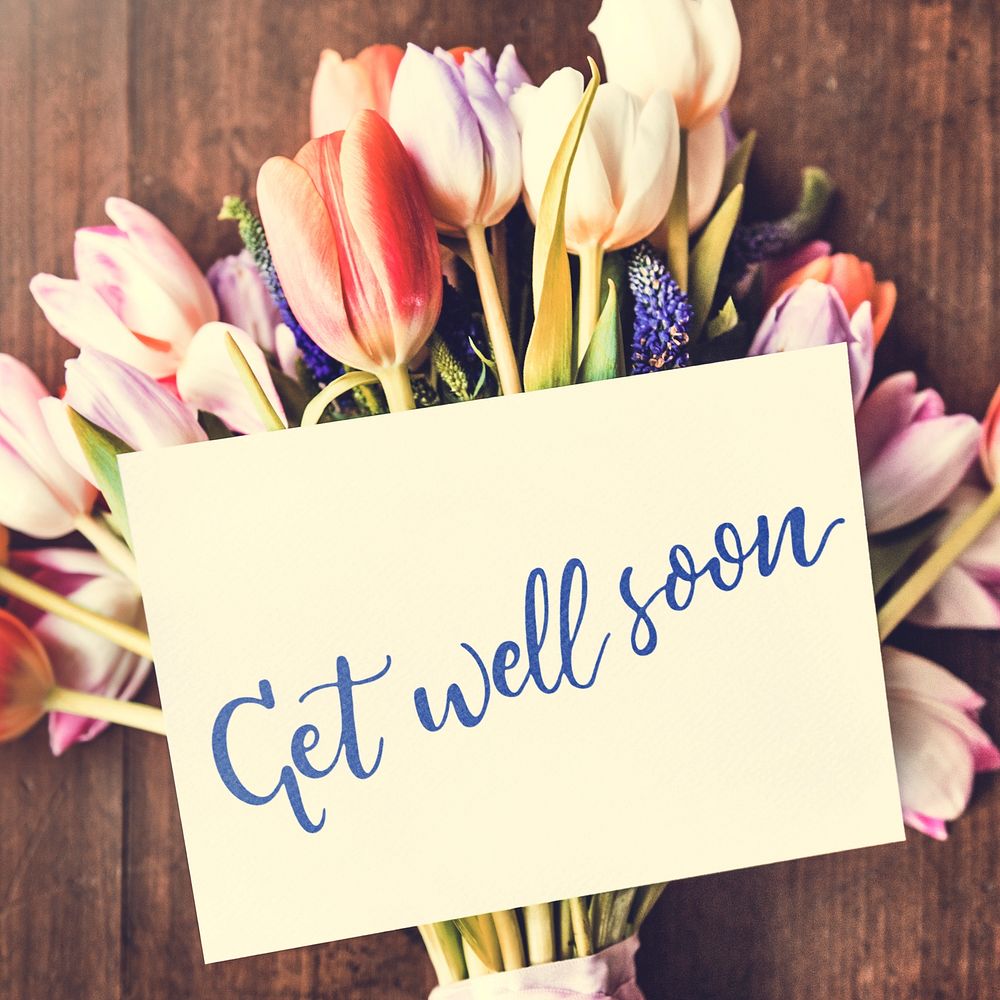 Tulips Flowers Bouquet with Get Well Soon Wishing Card