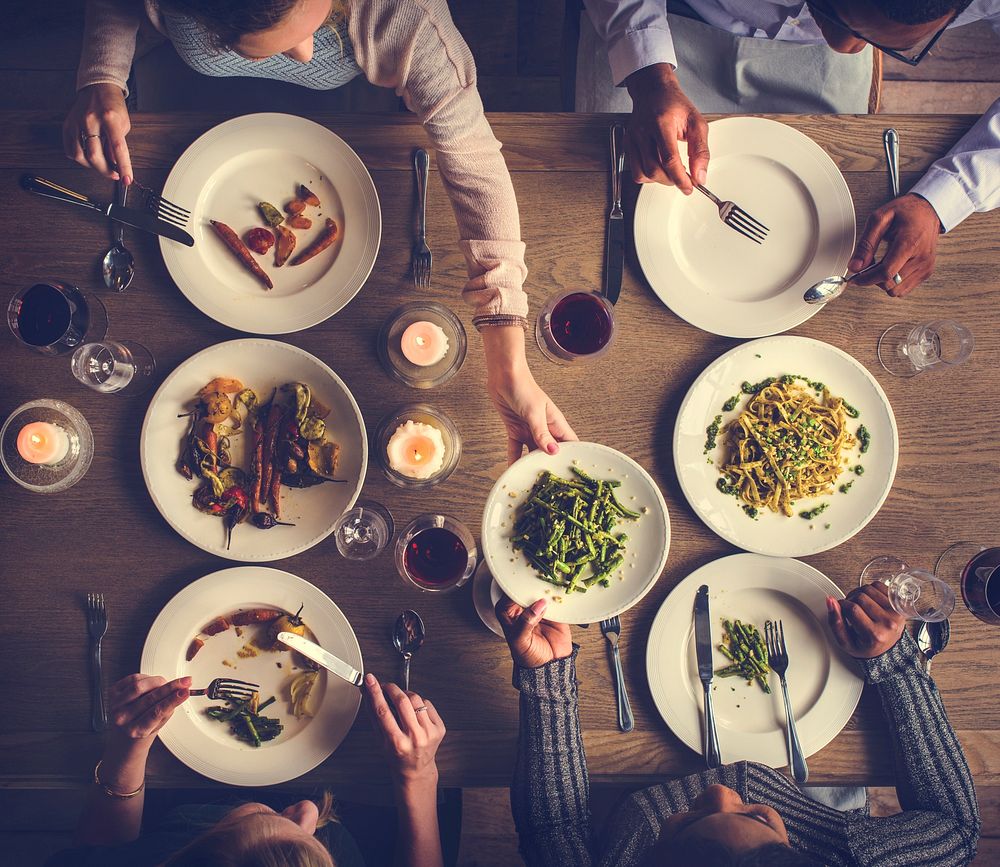 Friends Gathering Eating Food Together Happiness